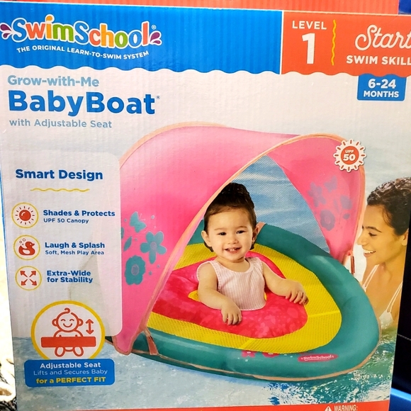 SwimSchool® Grow-with-Me BabyBoat™ Float withCanopy in Pink - Picture 1 of 2